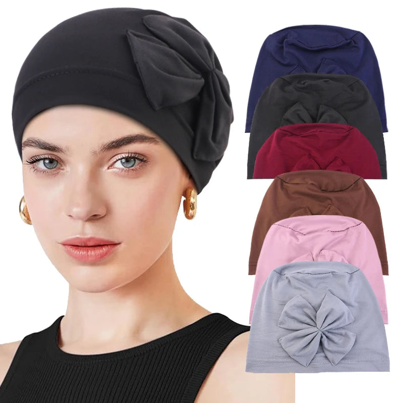 Women Stretchy Turban Hat bow headband hat Soft headscarf fashionable Muslim hat high-quality new Head Scarf