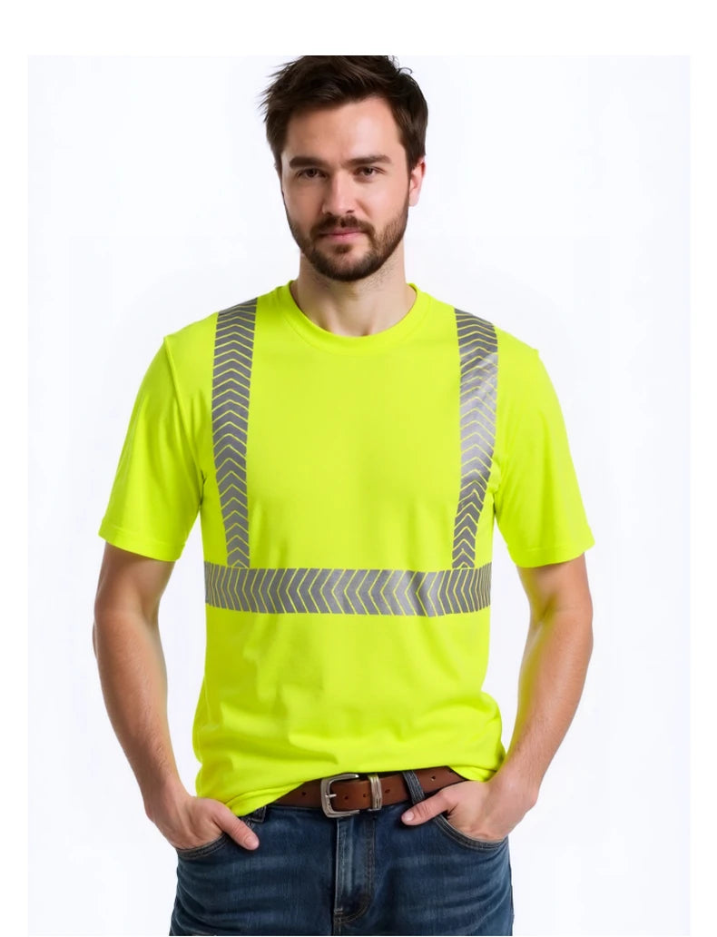 S-4XL Summer Reflective T-shirt Safety Work Short Sleeves Shirts High  Visibility Shirts Ideal for Construction Mining Airport