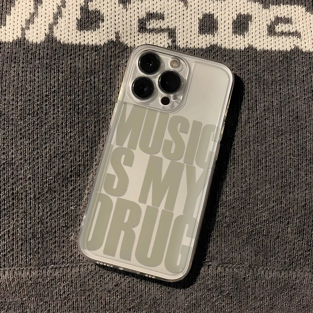 Music Is My Drug Phone Case For iPhone 17 16 15 14 Plus 13 12 11 Pro Max Phone Back Cover Transparent Shockproof Cover