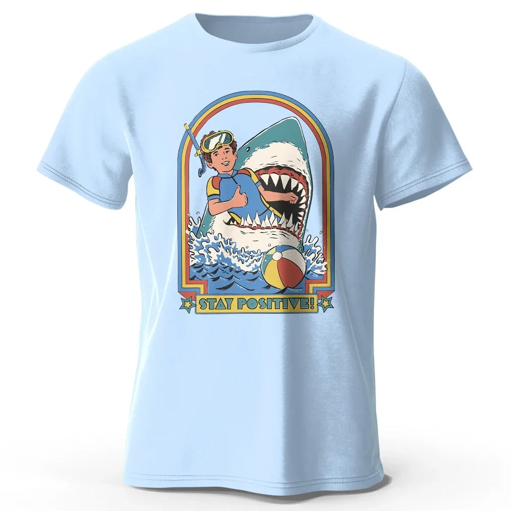 Stay Positive Printed 100% Cotton Classic Vintage Funny T-Shirt For Men Women Sportswear Tops Tees