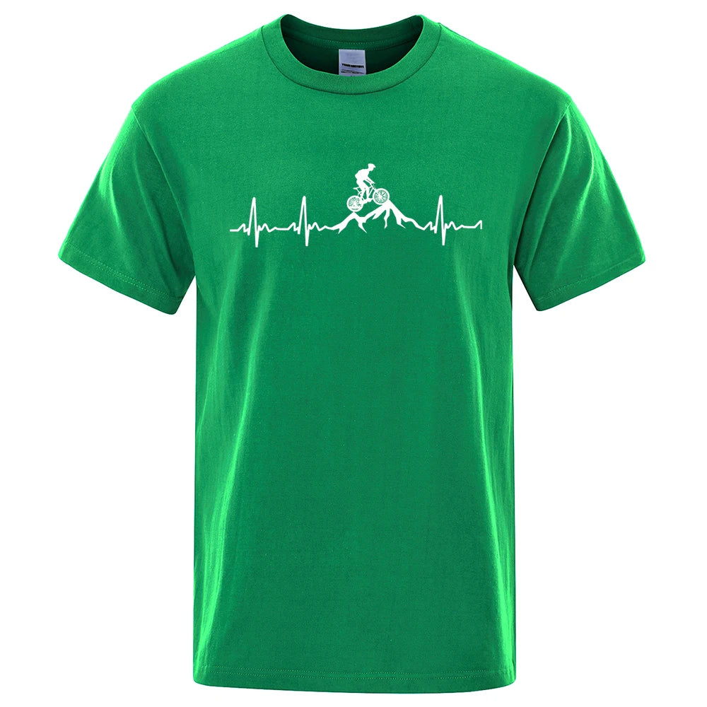 Mountain Bike Heartbeat Funny Mtb Dirt Bike Men Tshirt Hip Hop Casual Tops Summer Street T Shirt Oversized Cotton Short Sleeve