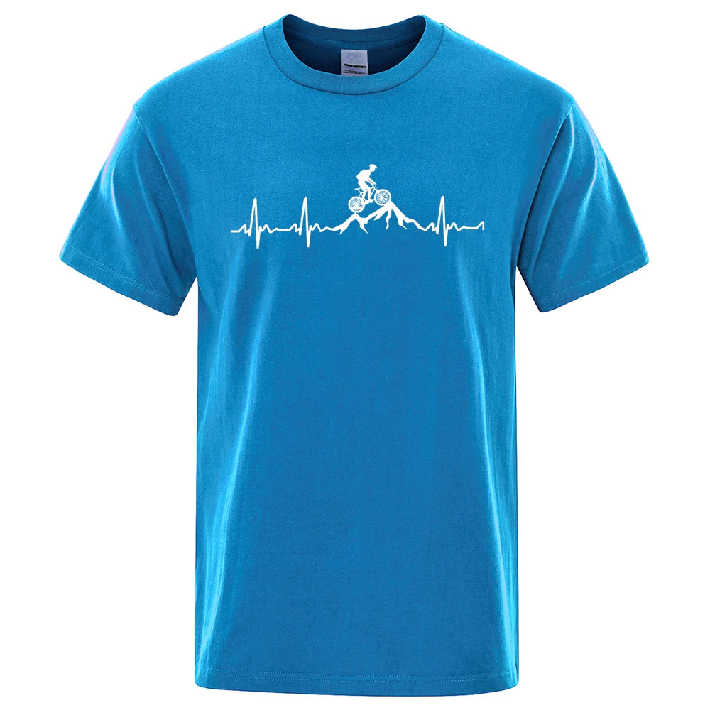 Mountain Bike Heartbeat Funny Mtb Dirt Bike Men Tshirt Hip Hop Casual Tops Summer Street T Shirt Oversized Cotton Short Sleeve