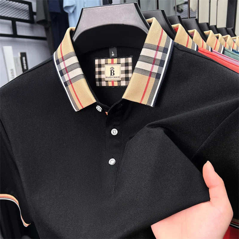 Luxury brand short sleeve polo shirt men fashion simple solid color summer new mercerized cotton breathable casual lapel T shirt