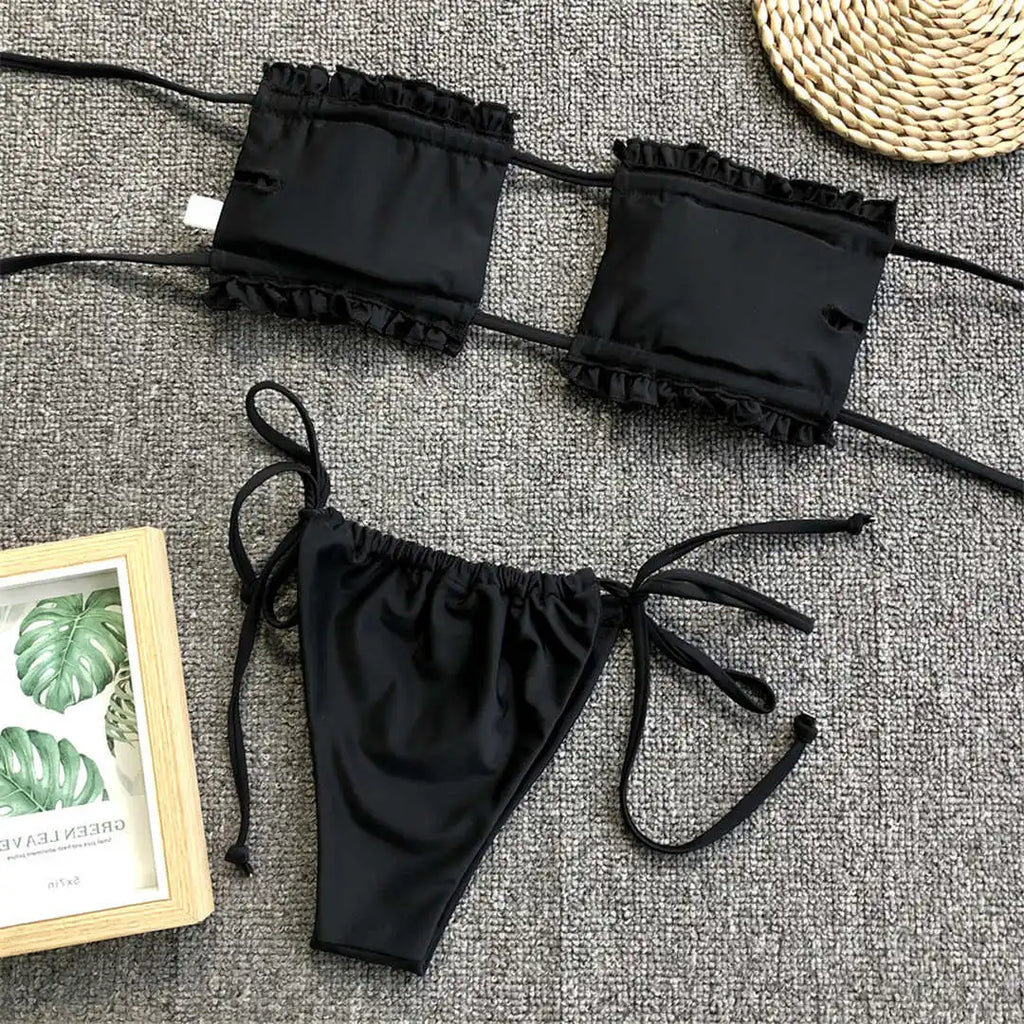 Sexy Leopard Bandeau Brazilian Bikini Swimsuit Female Swimwear Women Two-pieces Bikini set Pleated Bather Bathing Suit V1242L