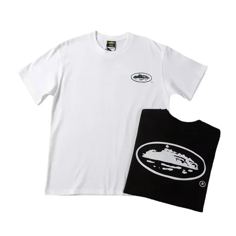 2025 Summer New Small Boat Printed Short Sleeve T-shirt Loose Round Neck Breathable Half Sleeve Casual Fashion Brand