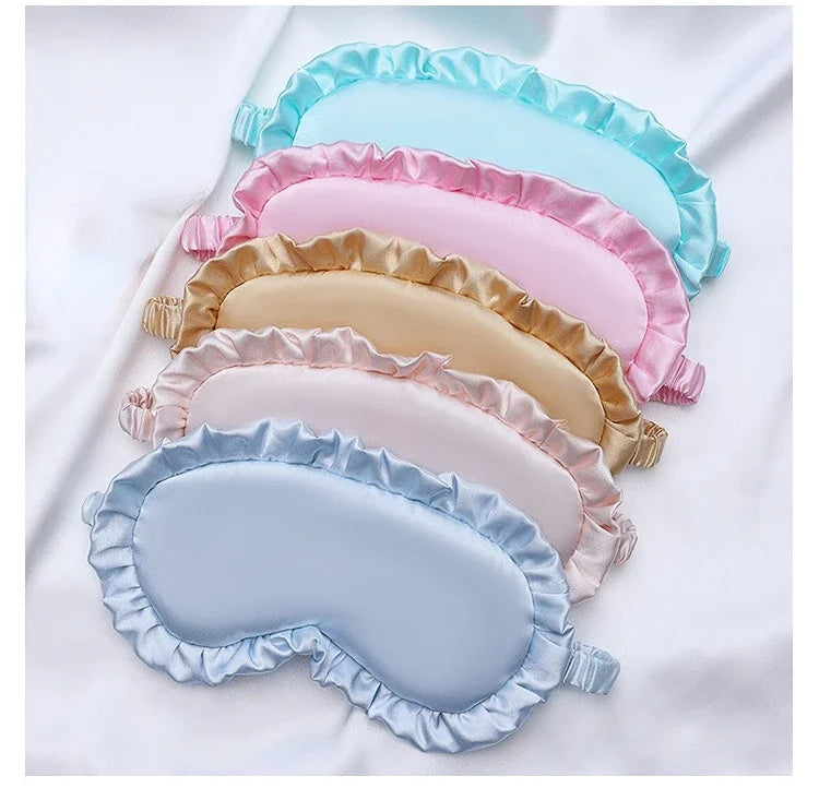 Silk Ruffle Sleep Eye Mask Soft Sleeping Eye Covers Multicolor Night Dream Blackout Eye Patches for Woman Man to Sleep Better