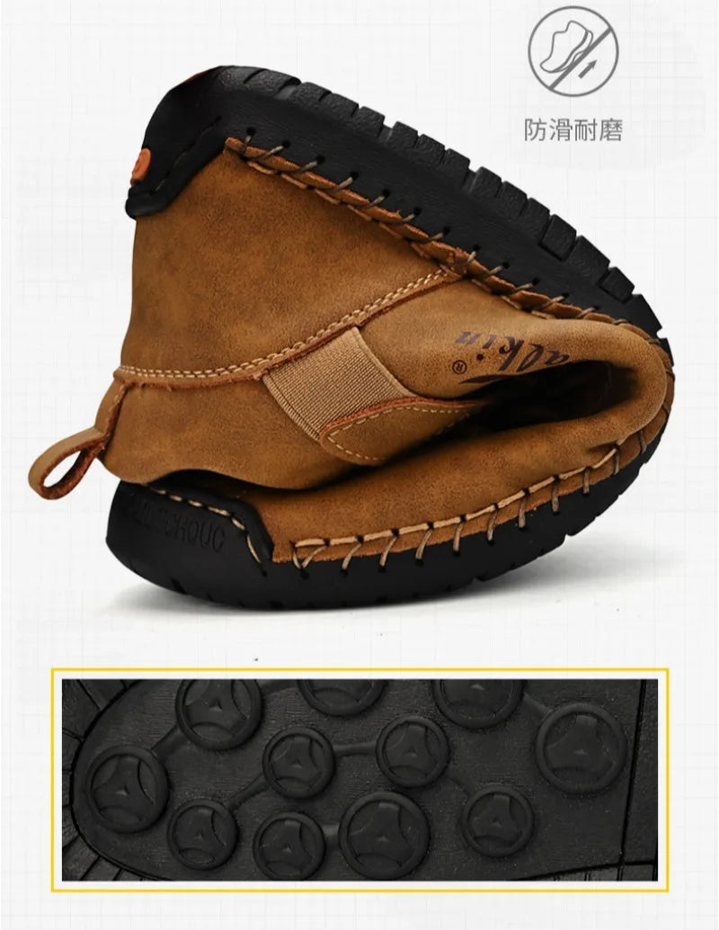 Winter New Men's Low-top Ankle Boots High Quality Hand-stitched Hook&loop Leather Casual Sneakers Classic Man Shoes Plus Size 48