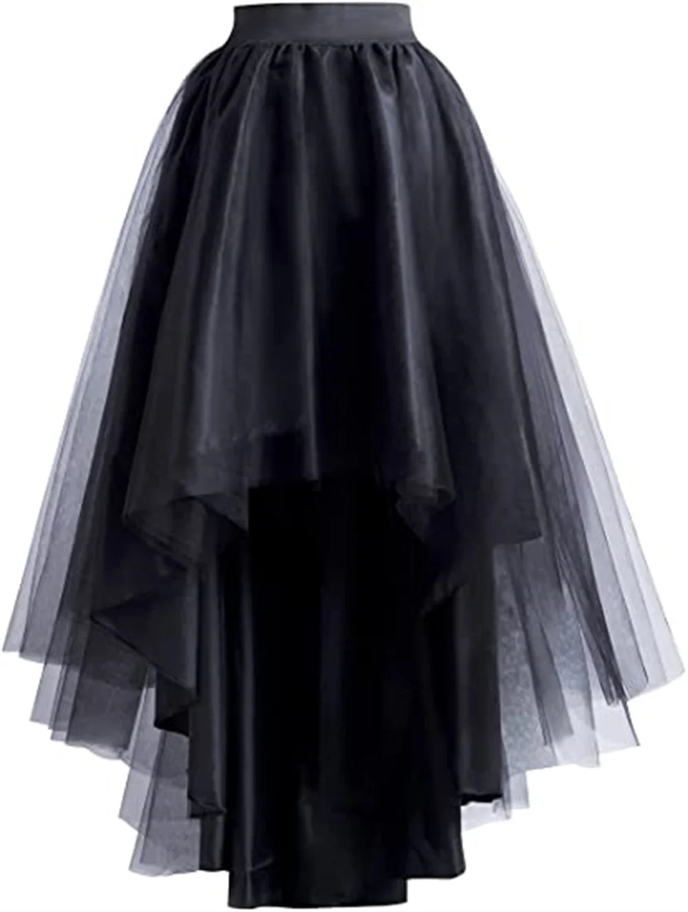 MisShow Gothic Punk Hi-Lo Tulle Maxi Women Skirt Elastic Waist High Low Mesh Net Costume Party Prom Cocktail Long Tutu Dress