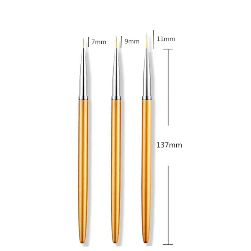 Fine Tip Nail Art Liner Brush 3Pcs Acrylic 3D Line Striping Pen UV Gel Drawing Brush Set for French Manicure DIY Painting