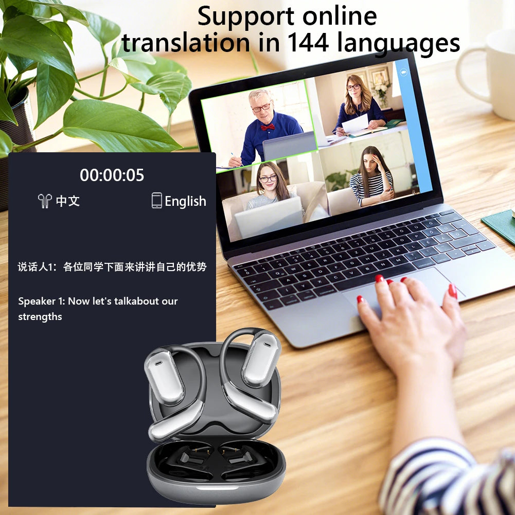 AI Translation Earphones Bluetooth-Compatible 5.4 Real Time Translator Earbuds Waterproof Touch Screen Open Ear Headphones