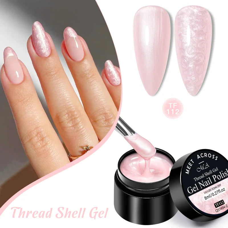 MEET ACROSS 8ml Pearl Shell Thread Gel Nail Polish 3D Semi Permanent Soak Off UV Gel Nail Art Varnish For Nails Manicure DIY