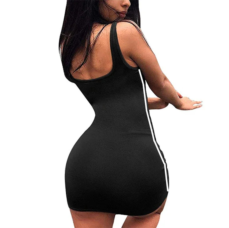 Summer Women Casual Sheath Dress Lady Spaghetti Strap Sleeveless Sexy Stretch Slim Dress Vestidos