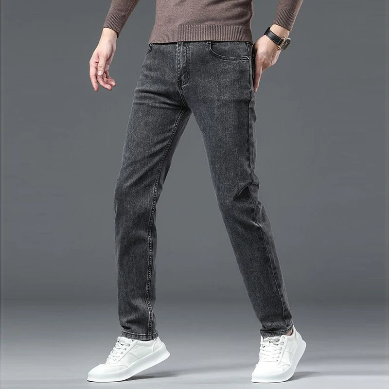 2025 New Men Fashion  Slim Fit Jeans Male Elasticity Smart Casual Mid Classics Straight Denim Pants Wedding Party Black Trousers