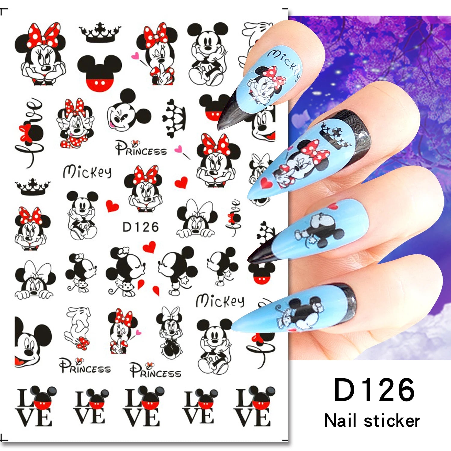 Disney Cartoon Adhesive Nail Stickers Nail Decorative Decals Nail Sliders Stitch Mickey 3D Stickers Press on Nails