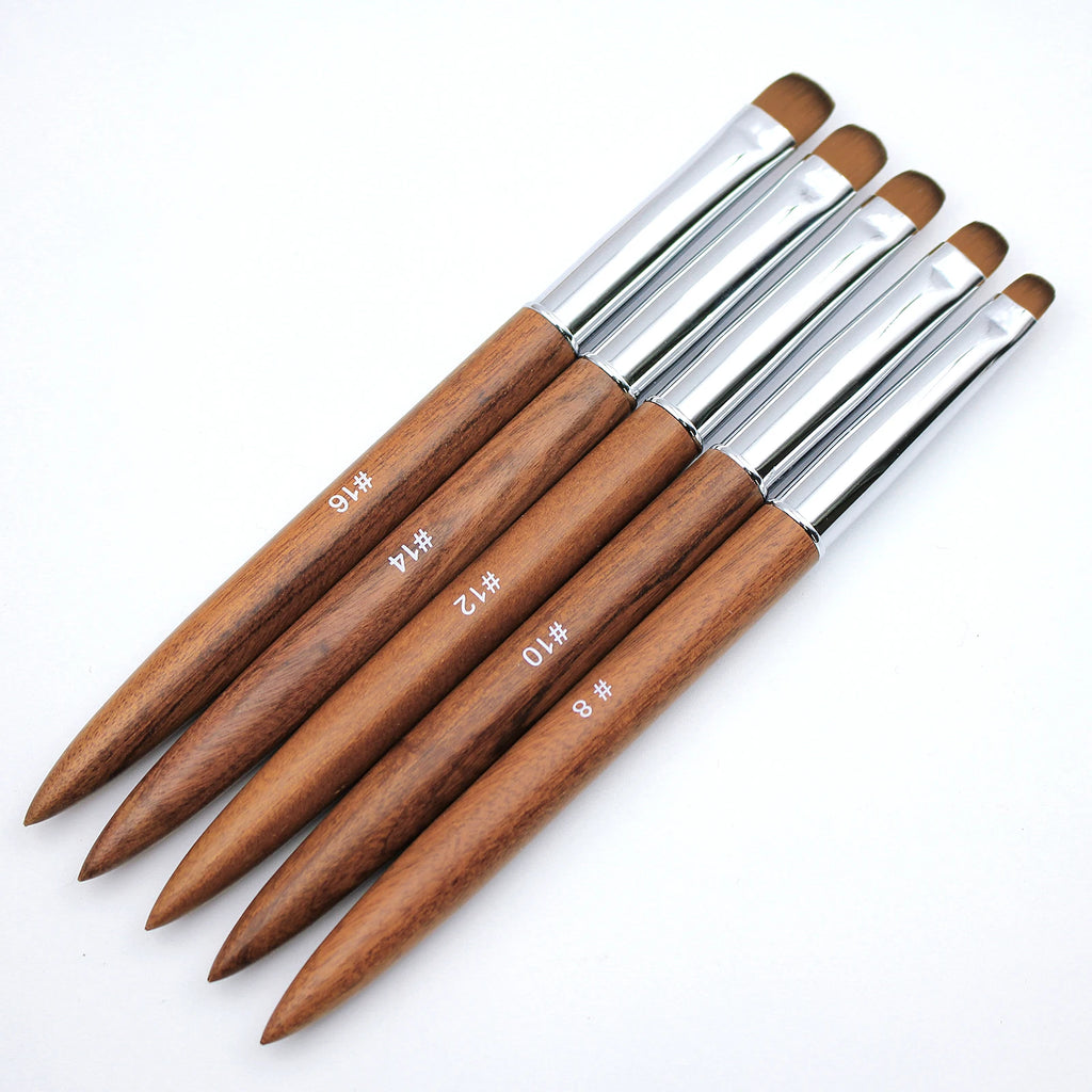 5pcs French Nail Brush Sandalwood Handle Acrylic Drawing Rhinestone Gel Painting Manicure Tool 8-16