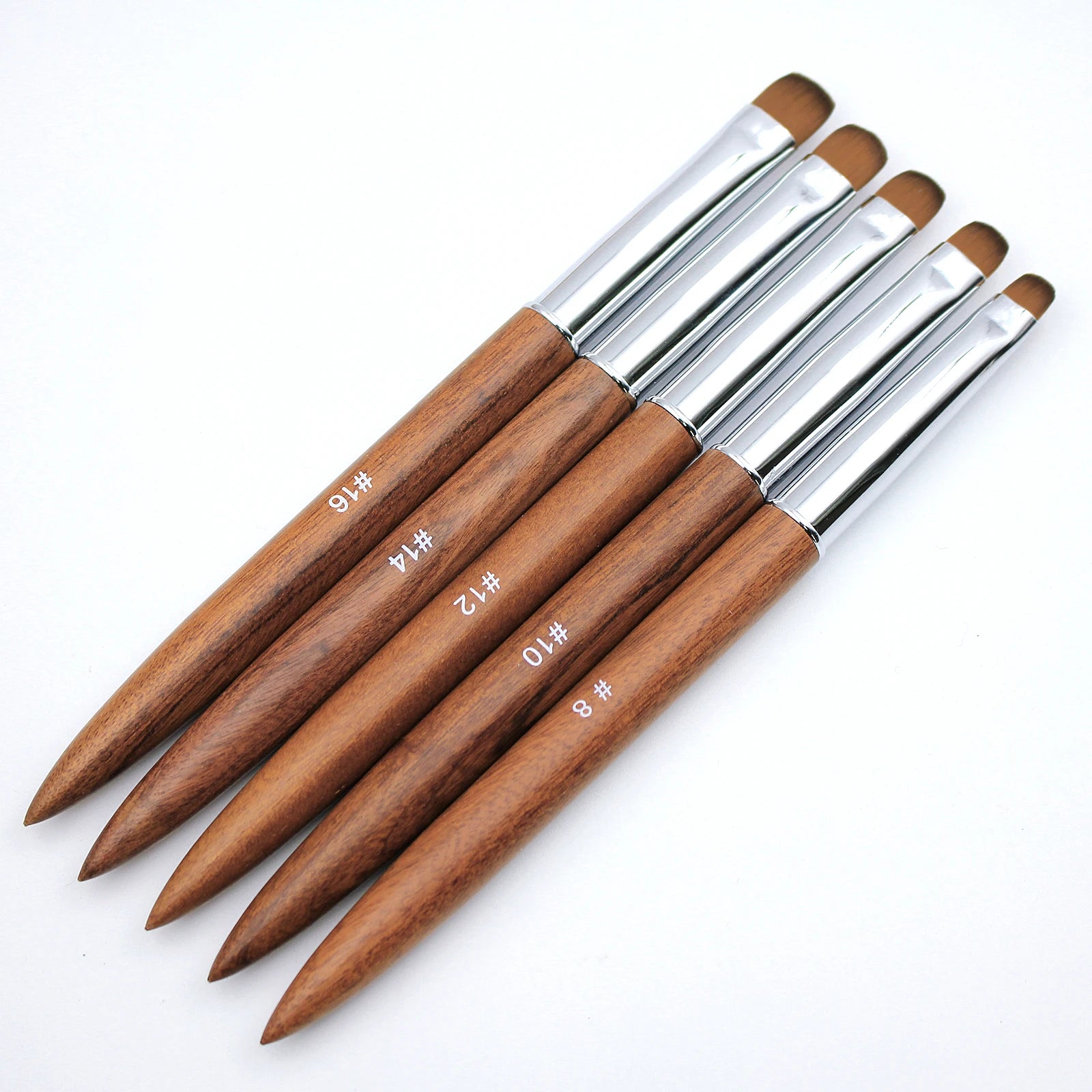 5pcs French Nail Brush Sandalwood Handle Acrylic Drawing Rhinestone Gel Painting Manicure Tool 8-16