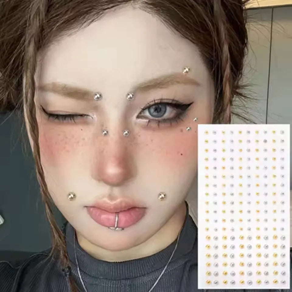 180pcs Metal Fake Nose Ring Stickers Non Piercied Lip Nails Ear Stud for Women Men Pack Fake Eyebrow Lip Piercing Body Jewelry