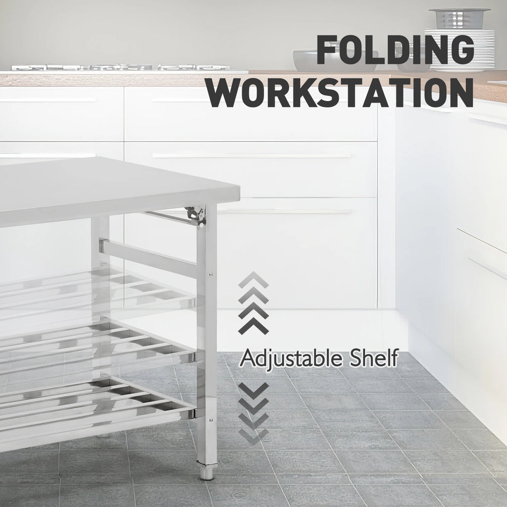 Stainless Steel Prep Table, Commercial Heavy Duty Stainless Steel Folding Work Table, Stainless Steel , Outdoor Cooking Table