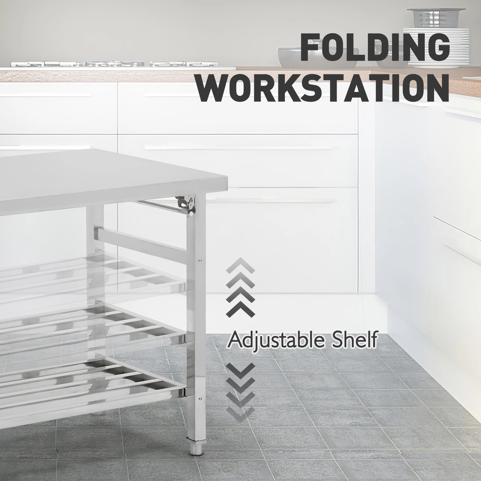 Stainless Steel Prep Table, Commercial Heavy Duty Stainless Steel Folding Work Table, Stainless Steel , Outdoor Cooking Table