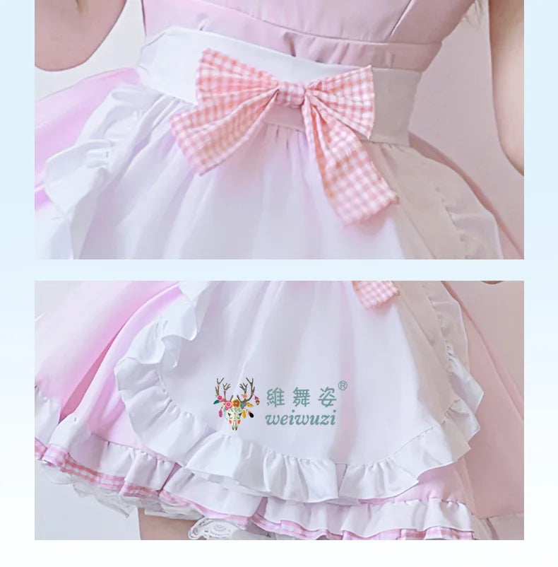 Japanese Sweet Cute Lolita Dress Maid Cosplay Costume Pink Bow Maid Dress Girl Fashion Stage Perfermance Fancy Costume Catwomen
