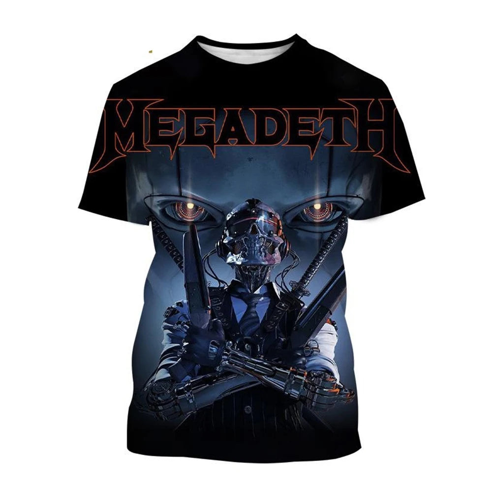 2024 Megadeth 3D Printed T-Shirts Fashion Rock Band Men's Casual T-shirt Summer Men Women Punk Funny Hip Pop Short Sleeve Kids