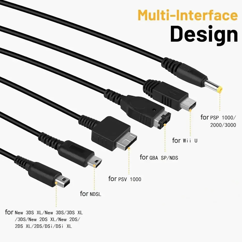 6 in 1 USB C Type C PD Charging Cord for NDS Lite / Wii U / New 3DS XL LL /2DS / GBA SP / PSP / PSV Game Charger Cable Cords
