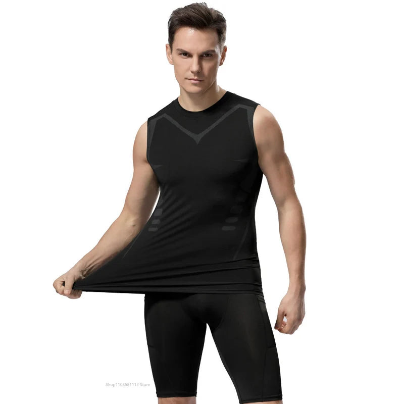Men's Running Compression Shirts Short Sleeve Sport Gym Tees Fitness Quick Dry Sweatshirt Jogging Tracksuit Athletic Shirt Tops