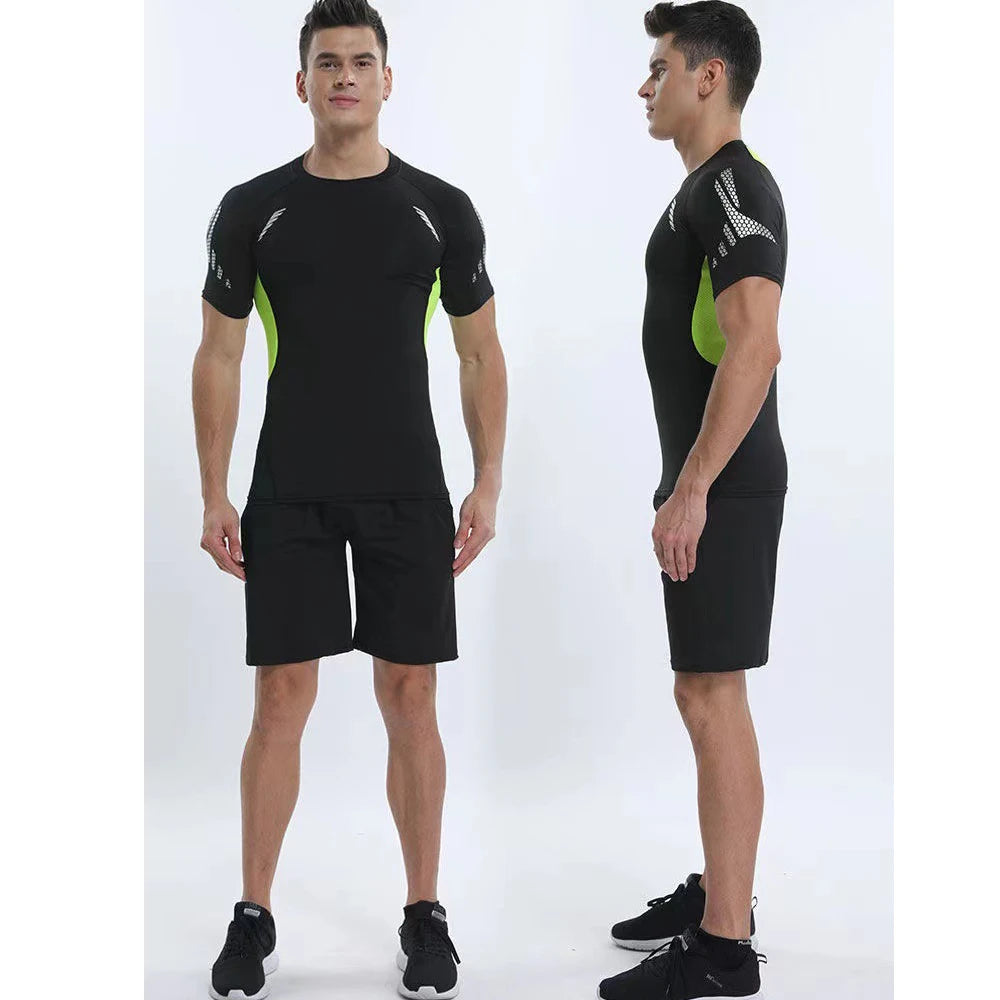 Men's Running Compression Shirts Short Sleeve Sport Gym Tees Fitness Quick Dry Sweatshirt Jogging Tracksuit Athletic Shirt Tops