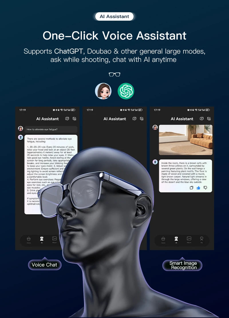2026 New Smart AI Glasses 1080P HD Video Record Camera ChatGPT Bluetooth Call 32GB ROM Language Translation Music Sunglasses Men