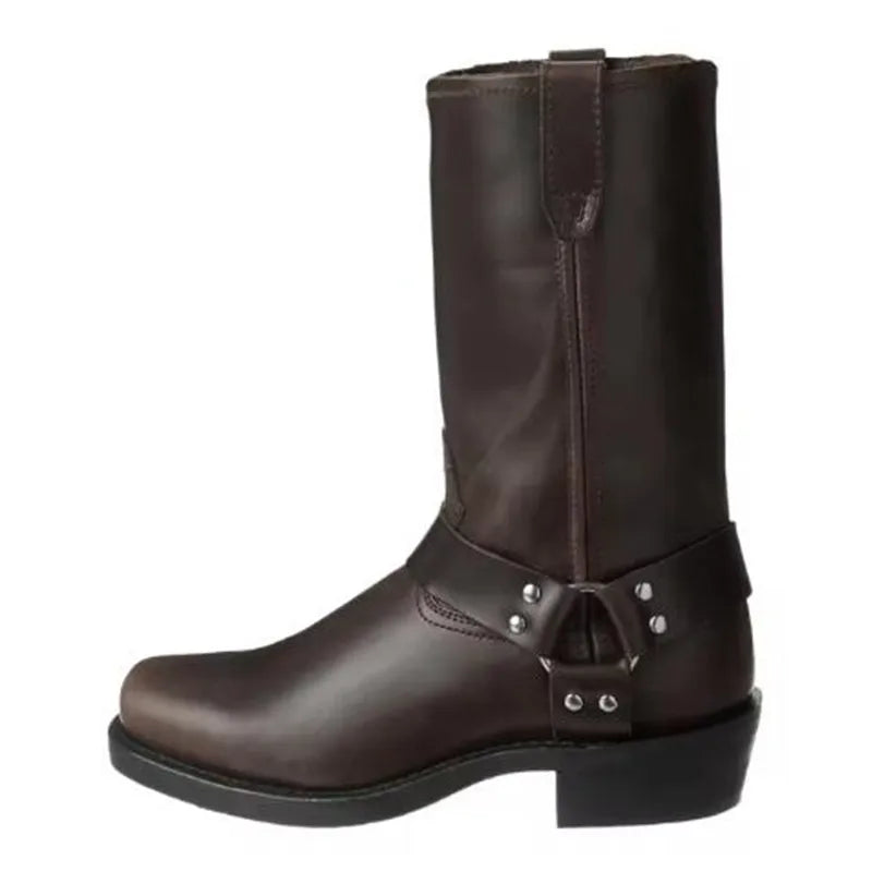Luxury Retro Cowboy Boots Men Mid Calf Western Boot Men Pu Leather Man Slip On Shoes Winter Knight Boots Booties Plus Size 48