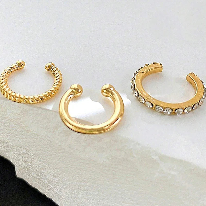 3 PCS Small Pearl Clip-On Earrings Shiny CZ Stone Classic Silver Gold-color Simple Style Daily Wear Party Jewelry For Woman