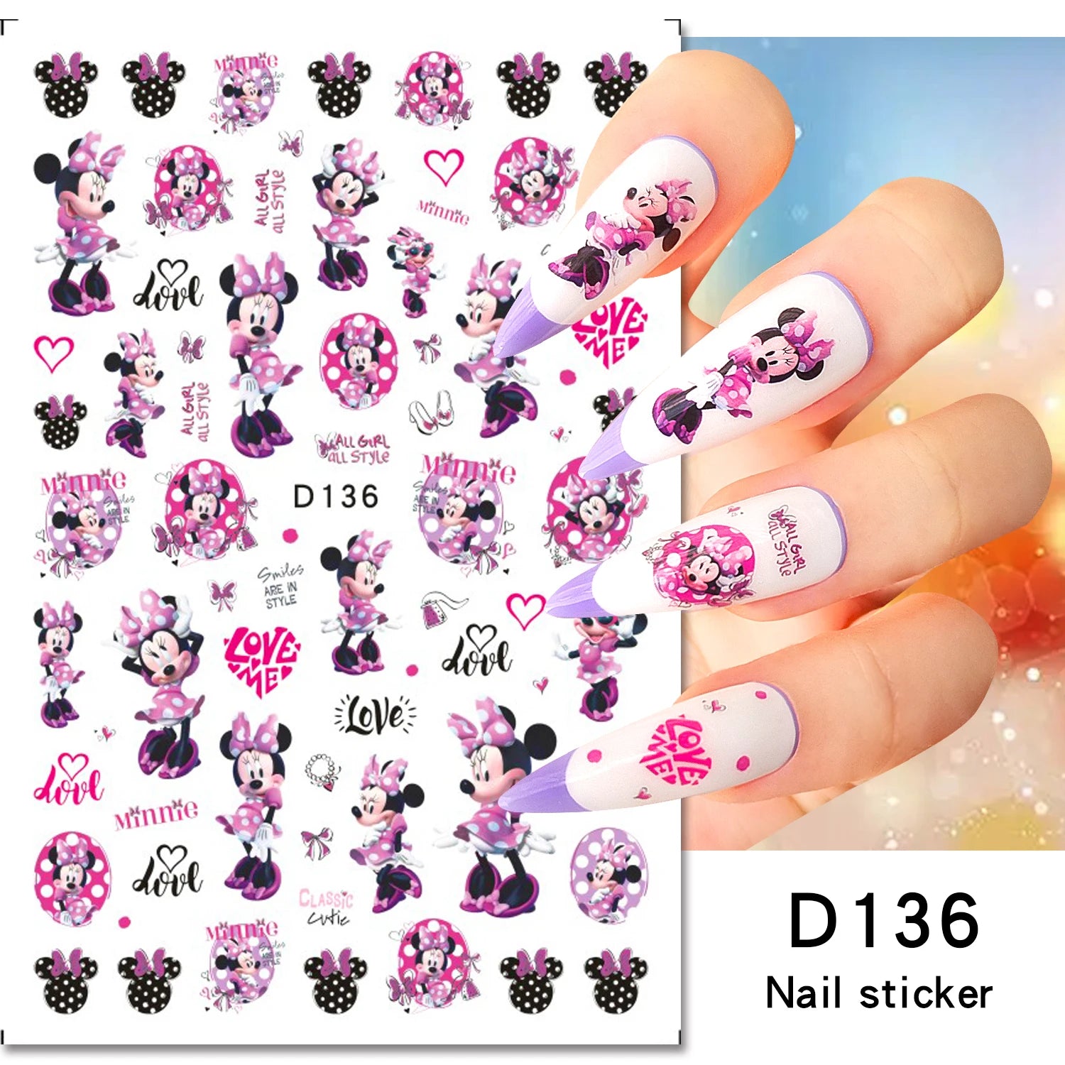 Disney Cartoon Adhesive Nail Stickers Nail Decorative Decals Nail Sliders Stitch Mickey 3D Stickers Press on Nails