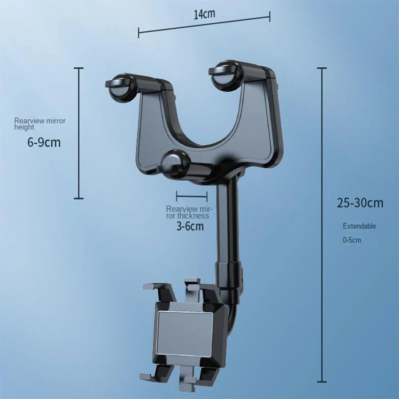 360° Car Rearview Mirror Phone Holder Mount Phone and GPS Holder Universal Rotating Adjustable Telescopic Phone Stand Support