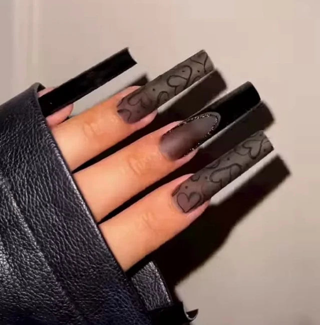 24Pcs Gold French Border False Nails Long Coffin False Nails with Rhinestones Ballerina Full Cover Nail Tips Press on Nails 2030