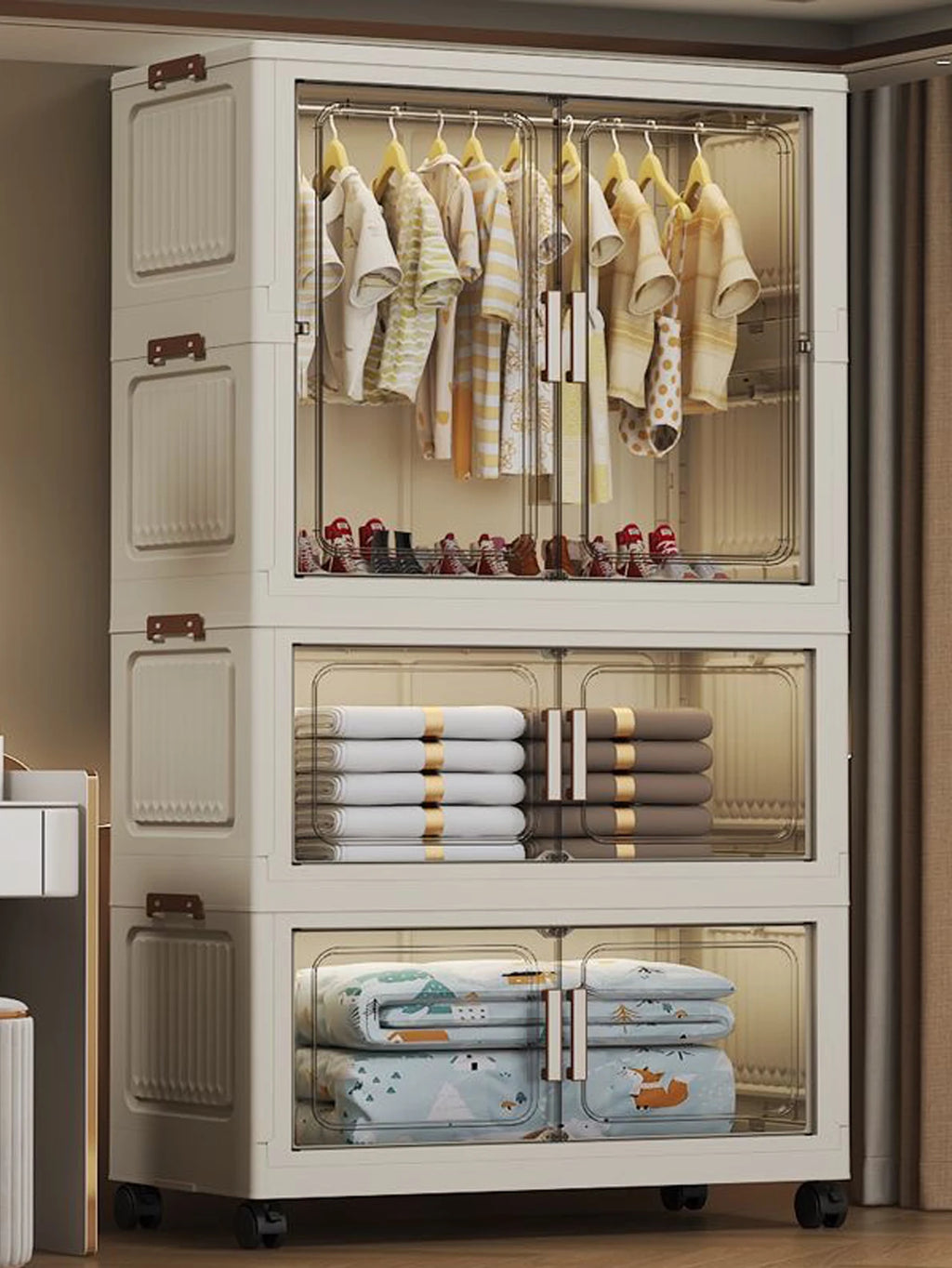 Multi-Functional Folding Storage Cabinet with Doors White/Black/Gray for Home Office Kitchen Bathroom Organizer
