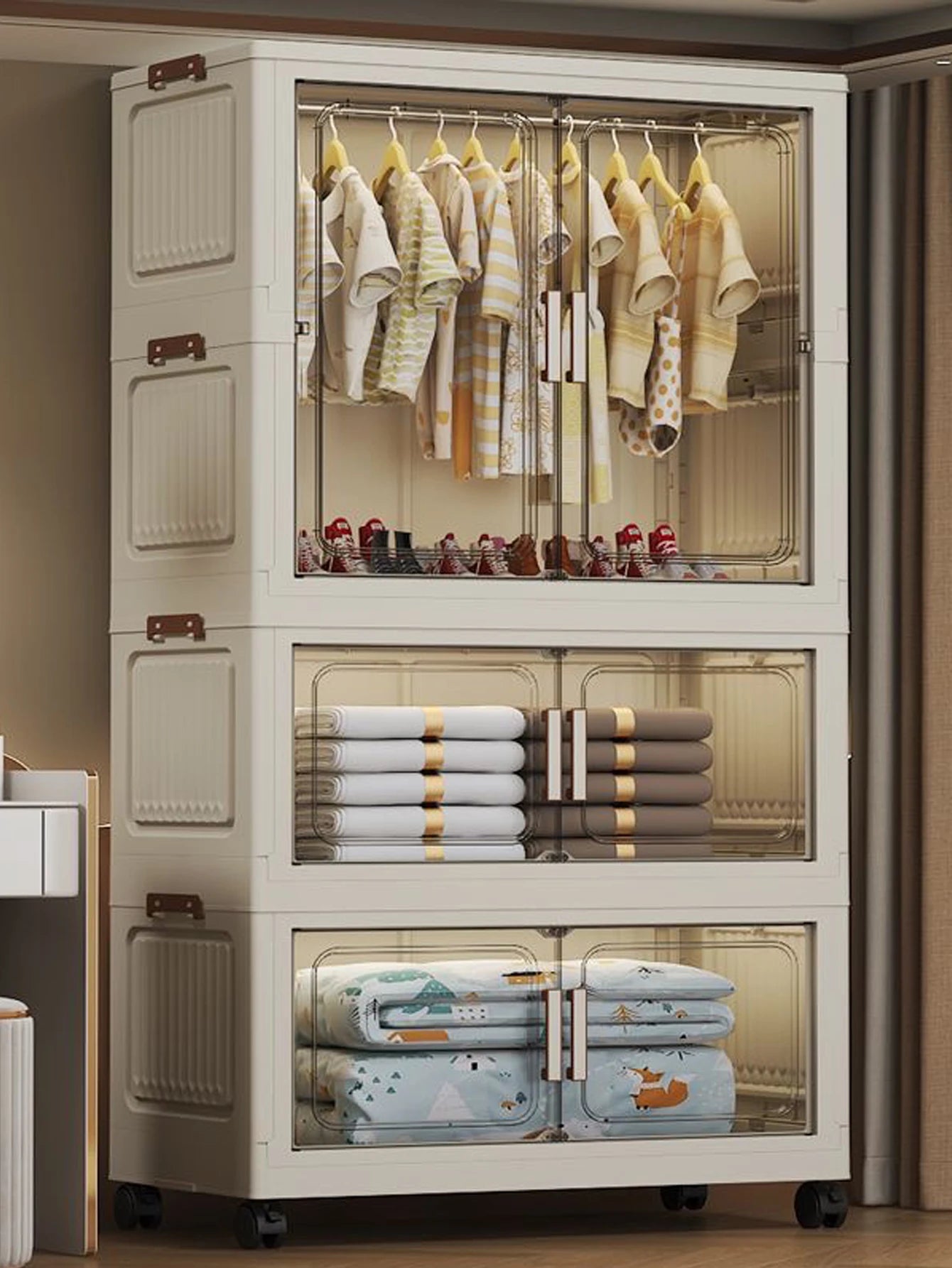 Multi-Functional Folding Storage Cabinet with Doors White/Black/Gray for Home Office Kitchen Bathroom Organizer