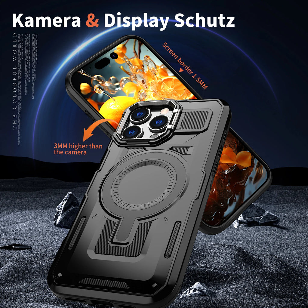 Luxurious Armor Case for iPhone 17 air 16 e 15 14 13 12 11 Pro Max Plus Magnetic Metal Stand Holder Kickstand Protective Hard Co