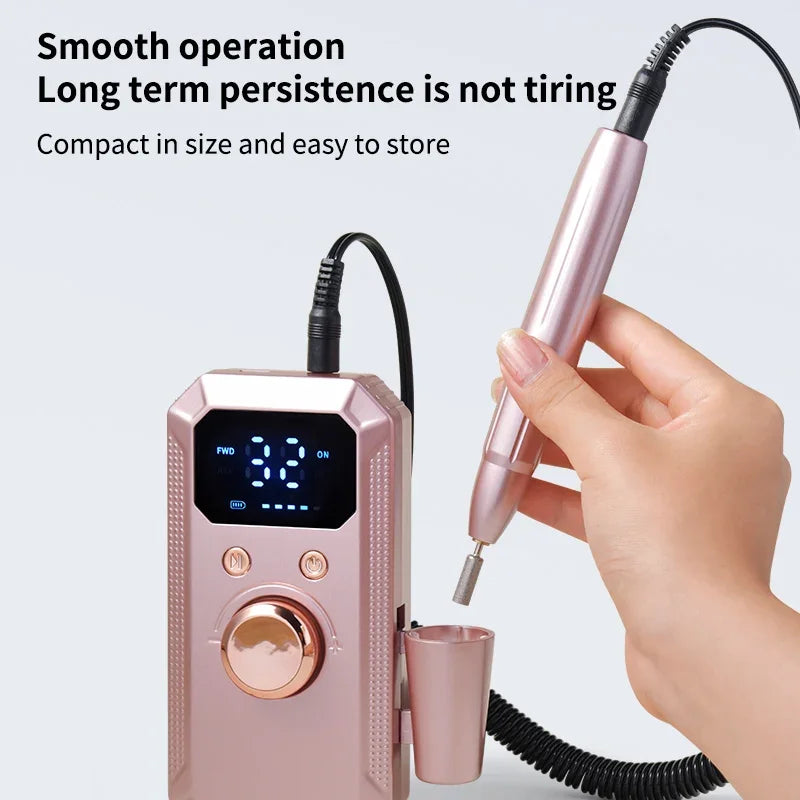 32-Speed Electric Nail Drill Machine with Digital Display & Reversible Rotation for Manicure/Pedicure, Professional Rose Gold Na