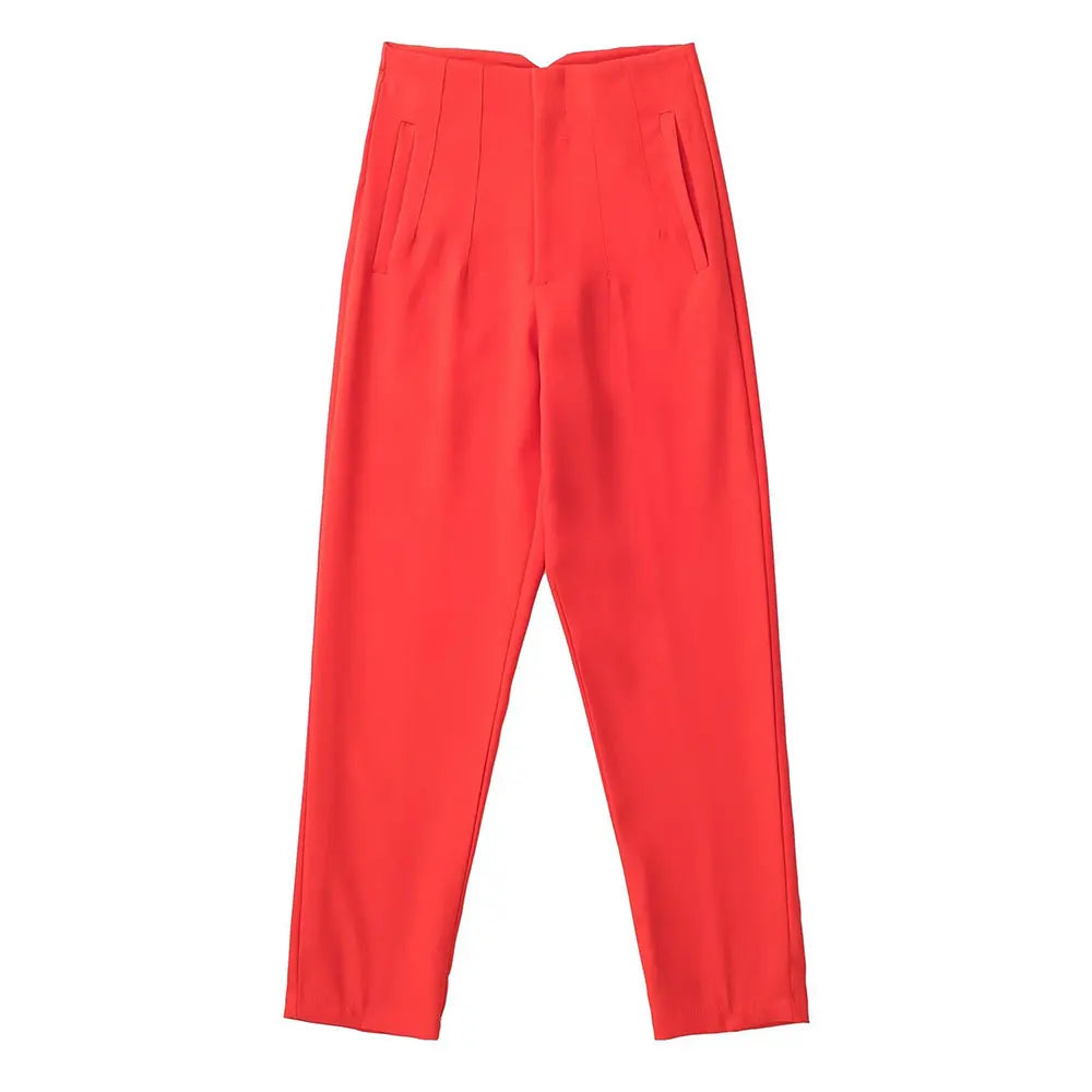 DUOPERI Women Fashion Solid Basic High Waist Trousers Chic Female Office Lady Casual Business Workwear Long Pant