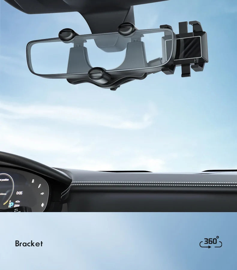 360° Car Rearview Mirror Phone Holder Mount Phone and GPS Holder Universal Rotating Adjustable Telescopic Phone Stand Support
