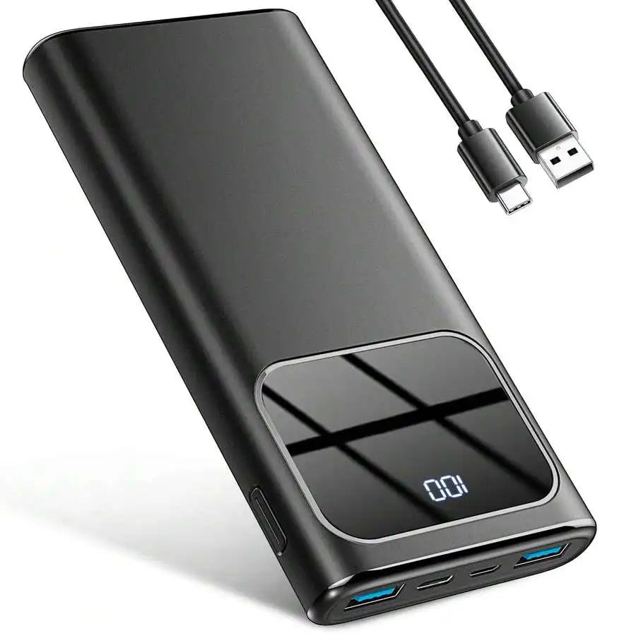 20000mAh 22.5W Fast Charging Power Bank, USB-C input and output equipped with LED display. Supports PD3.0 & QC4.0, compatible with iPhone and Android devices, black portable battery pack.