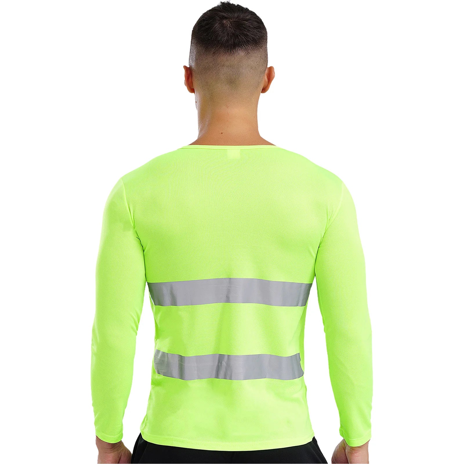 Mens T-shirt Moisture-Wicking Long Sleeves Reflective Safety Top for Volunteer Activities Social Service Cycling Workout Running