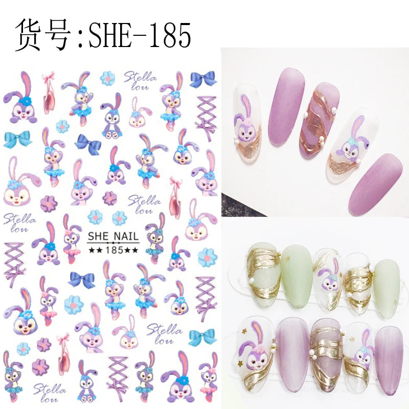 Disney Cartoon Adhesive Nail Stickers Nail Decorative Decals Nail Sliders Stitch Mickey 3D Stickers Press on Nails