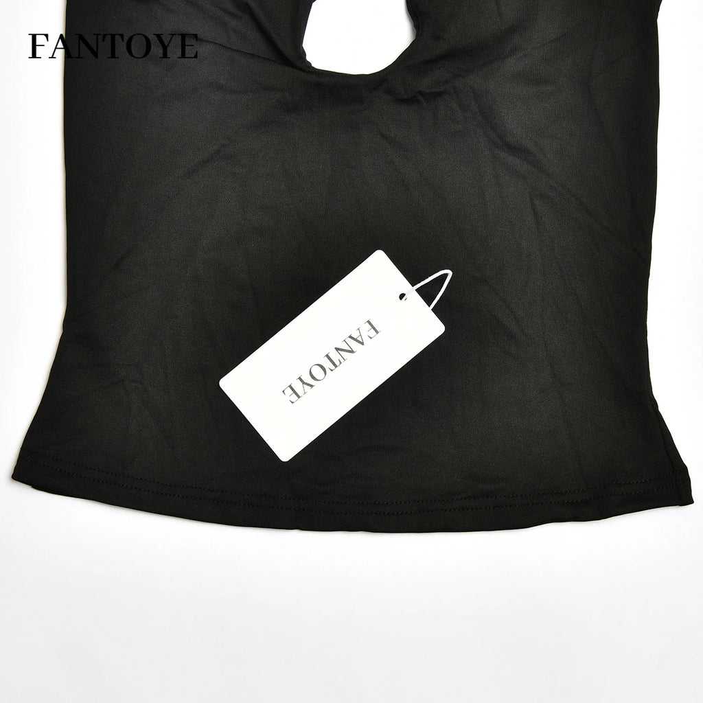 Fantoye Sexy Backless Metal Ring Halter Women Top Black Hollow Out Off Shoulder Crop Vest Female Summer Slim Elegant Streetwear