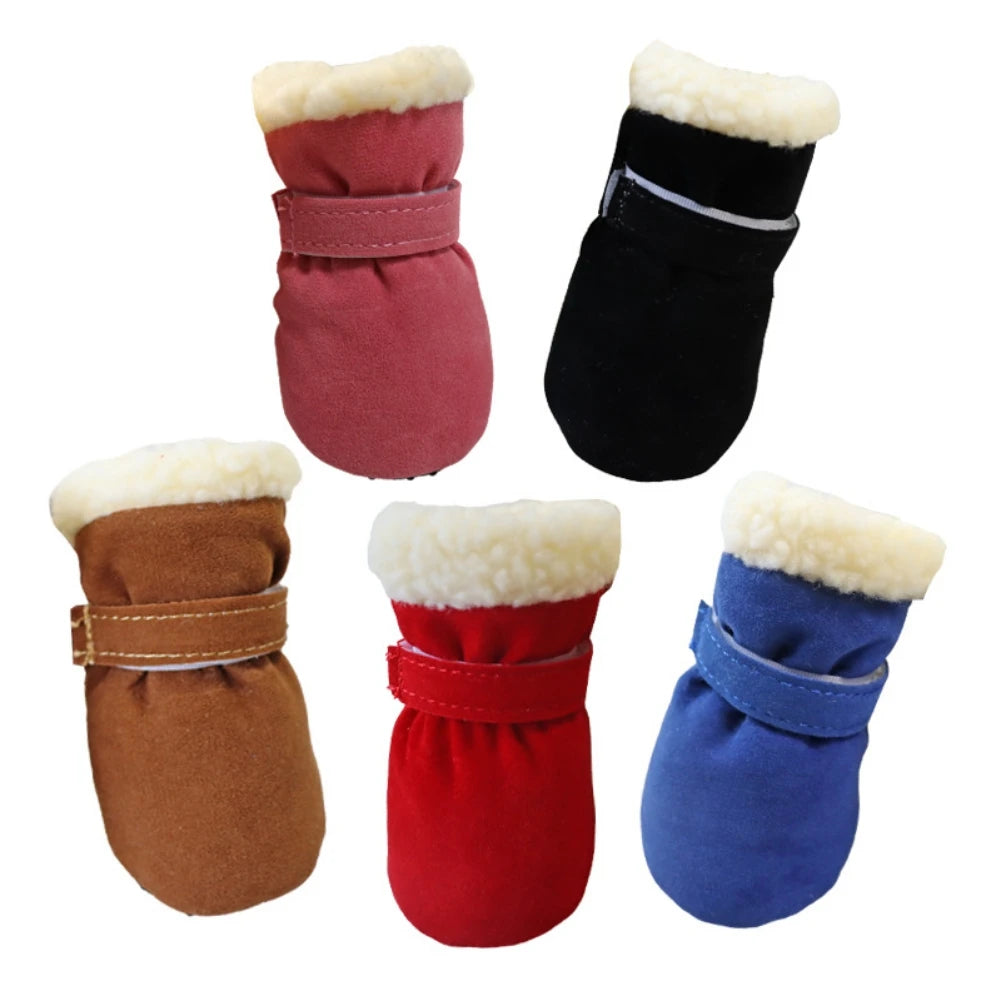4pcs/Set Plush Dog Boots – Warm Autumn & Winter Pet Shoes