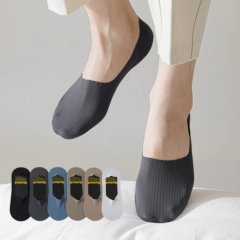 Men's Low Cut Ankle Boat Socks Summer Thin Breathable Invisible No Show Socks Men Male Silicone Anti-slip Ice Silk Sock Slippers