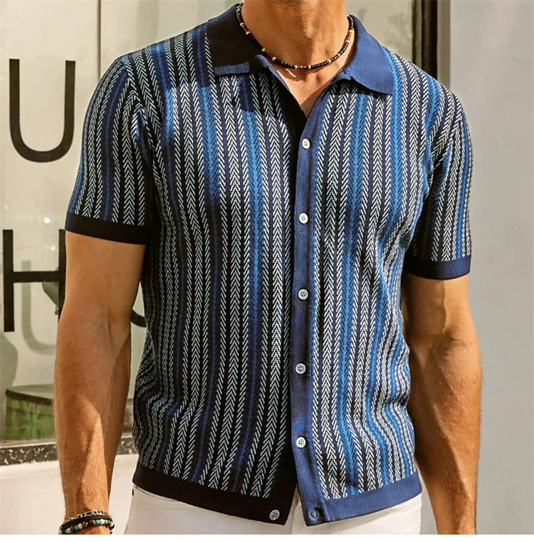 High End Jacquard Striped Polo Shirts For Men Short Sleeve Elastic Summer Quality Viscose Knitted Smart Casual Camisas De Hombre