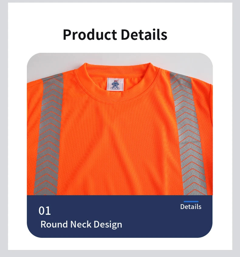 S-4XL Summer Reflective T-shirt Safety Work Short Sleeves Shirts High  Visibility Shirts Ideal for Construction Mining Airport