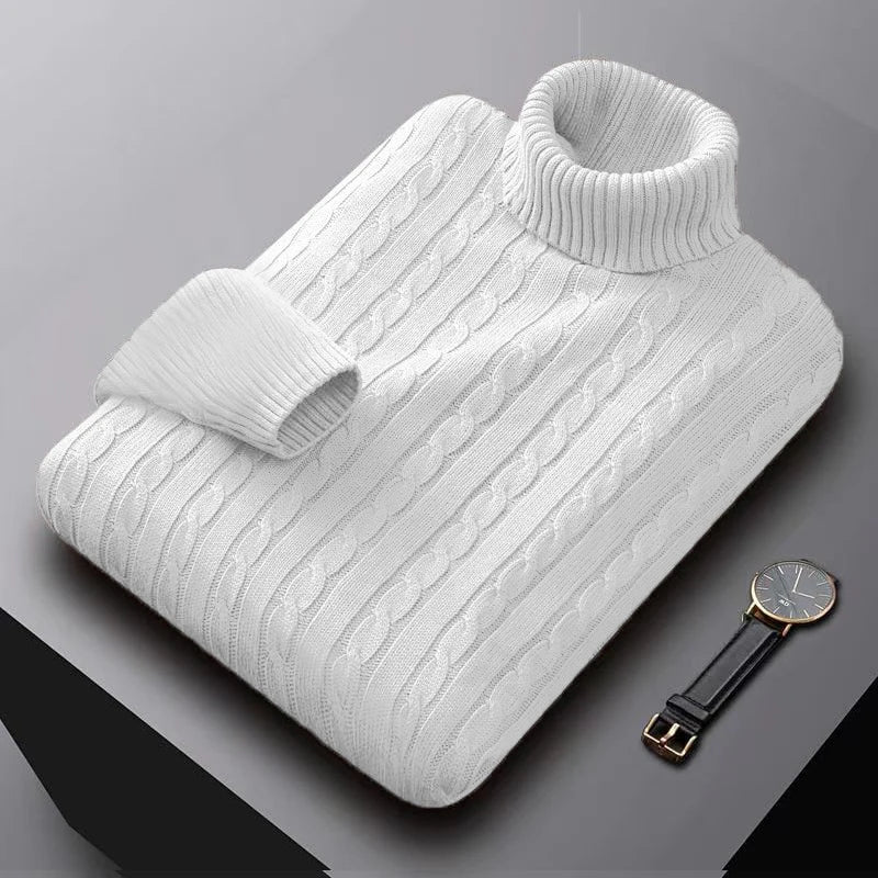 AutumnTurtleneck Knitted Sweater Outdoor Solid Color Pullover Streetwear Winter Warm Lightweight Basic twist sweaters men
