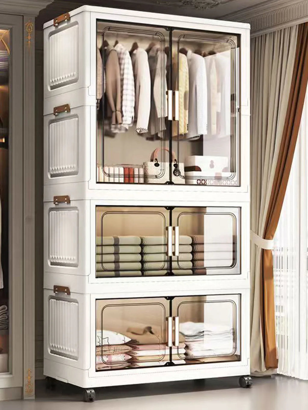 Multi-Functional Folding Storage Cabinet with Doors White/Black/Gray for Home Office Kitchen Bathroom Organizer